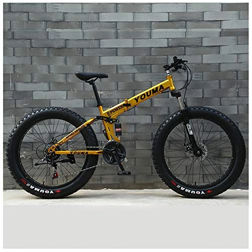Folding Mountain Bike : LJJ 26 Inches Mountain Bikes, 4.0 Super Wide Tires Folding Snowmobile, High-Carbon Steel Hardtail Double Suspension System For Men And Women
