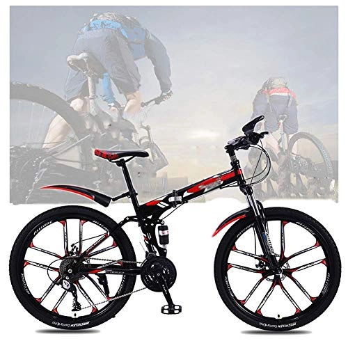 Folding Mountain Bike : LJJ Adult Foldable Mountain Bike, 26 Inches Carbon Steel Mountain Bike 21 / 24 / 27 / 30 Speed Bicycle Full Suspension Hardtail MTB Racing Bicycle Outdoor Cycling
