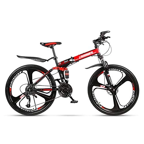 Folding Mountain Bike : LLAN Folding Sports / Mountain Bike 24 / 26 Inch 3 cutter, Red (Color : 30-Speed, Size : 24 inch)
