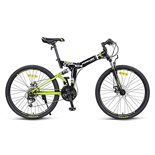 Folding Mountain Bike : LLF 24 Inch Foldable Bicycle, 24 Speed Variable Speed Double Shock Absorber Mountain Bike，Adult Ordinary Bicycle for Man Woman Teen(Size:24inch, Color:Green)