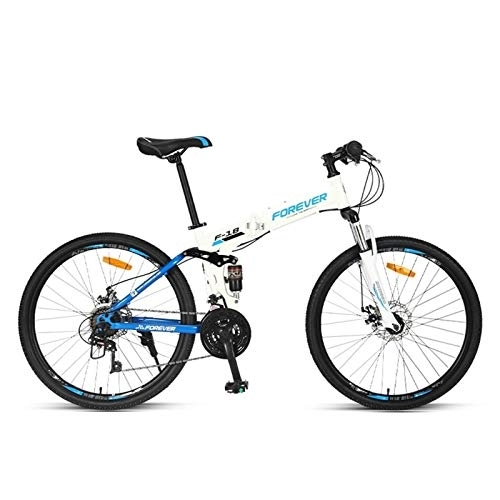 Folding Mountain Bike : LLF 26 Inch Mountain Bike Folding Bikes with Disc Brake Shimanos 24 Speed Bicycle Full Suspension MTB Bikes for Men or Women Foldable Frame (Color : Blue)