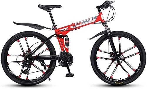 Folding Mountain Bike : LPKK Folding Bike 26 Inches 10-Spoke Wheels MTB Dual Suspension Bicycle 21 / 24 / 27 Speed Mountain Bike 0814 (Color : 21speed)