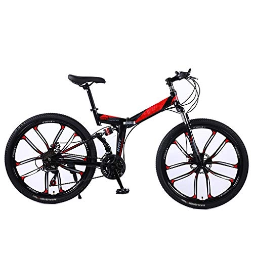 Folding Mountain Bike : LPWCA 21 Speed Mountain Bike, 24 Inch Folding Bike, Bicycle with High Carbon Steel Frame and Disc Brakes and Shock Absorbers, Unisex Variable Speed Bicycle
