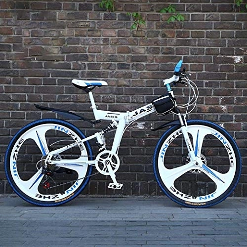 Folding Mountain Bike : lqgpsx Mountain Bike Folding Bikes, 26 Inch Double Disc Brake Full Suspension Anti-Slip, Off-Road Variable Speed Racing Bikes for Men And Women