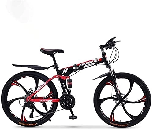 Folding Mountain Bike : lqgpsx Mountain Bike Folding Bikes, 30-Speed Double Disc Brake Full Suspension Anti-Slip, Off-Road Variable Speed Racing Bikes for Men and Women (Color:E, Size:24IN)