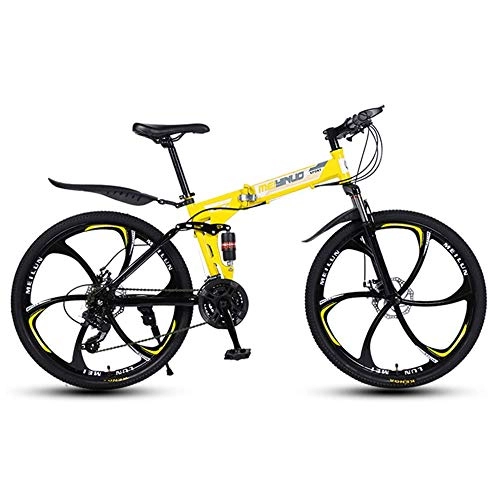 Folding Mountain Bike : LQRYJDZ Folding Mountain Bike 26 Inches, Unisex, Front+Rear Mudgard, 21 speed Drivetrain All Terrain Mountain Bike with Dual Disc Brake (Color : Yellow)