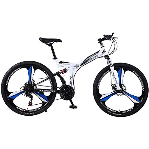 Folding Mountain Bike : LQRYJDZ Mountain Bike 27 Speed Steel Frame 26 Inches Wheels Dual Suspension Folding Bike Dual Disc Brakes Bicycles Mountain Bikes (Color : Blue)