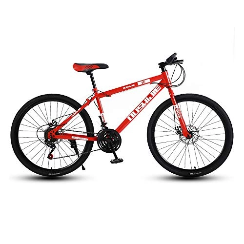 Folding Mountain Bike : LRHD Mountain Bicycle, Adult 24 Speed Speed Metal Travel Bicycle Bike Urban Track Bike 24 / 26 Inch Men and Women MTB Bike Double Disc Brake High Carbon Steel Frame Outdoor Cycling (Red) (Size : L)