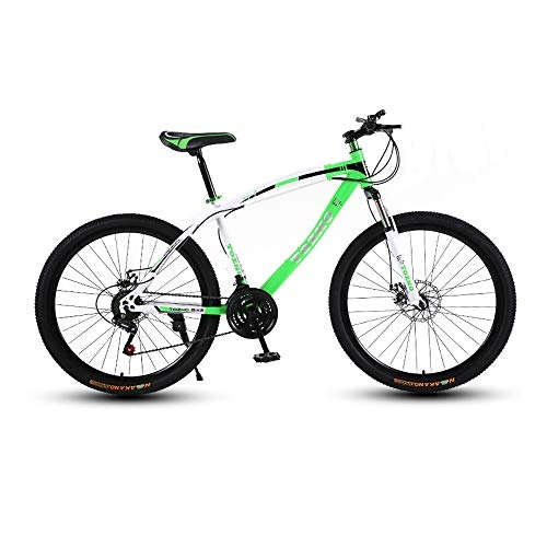 Folding Mountain Bike : LRHD Mountain Bicycle, Adult 24 Speed Speed Travel Bicycle Bike Urban Track Bike 24 / 26 Inch Men and Women MTB Bike Double Disc Brake High Carbon Steel Frame Outdoor Cycling (Green and White)