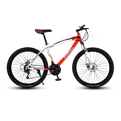 Folding Mountain Bike : LRHD Mountain Bicycle, Adult 24 Speed Speed Travel Bicycle Bike Urban Track Bike 24 / 26 Inch Men and Women MTB Bike Double Disc Brake High Carbon Steel Frame Outdoor Cycling (Red and White)