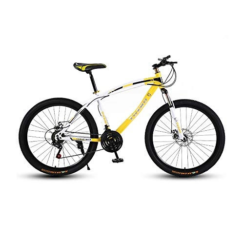 Folding Mountain Bike : LRHD Mountain Bicycle, Adult 24 Speed Speed Travel Bicycle Bike Urban Track Bike 24 / 26 Inch Men and Women MTB Bike Double Disc Brake High Carbon Steel Frame Outdoor Cycling (Yellow and White)