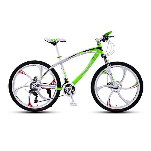 Folding Mountain Bike : LRHD Mountain Bicycle, Adult 24 Speed Speed with 6 Cutter Wheel 24 / 26 Inch Travel Bicycle Men and Women MTB Bike Double Disc Brake High Carbon Steel Frame Outdoor Cycling (Green and White)