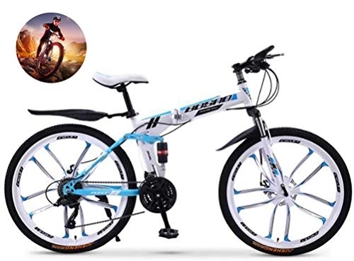 Folding Mountain Bike : LUHUIYUAN Folding Mountain Bike, Carbon Steel Frame Urban Bike 27-Speed Double Disc Brake Full Suspension Anti-Slip Off-Road Variable Speed Racing Bikes Travel Bicycle for Men & Women, C