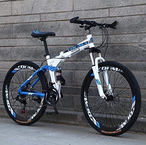 Folding Mountain Bike : LUO Bicycle, 26 inch Folding Mountain Bike for Adult Men and Women, High Carbon Steel Dual Suspension Frame Mountain Bicycle, Steel Disc Brake, Red, 24 Speed, White, 27 Speed