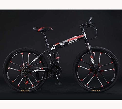 Folding Mountain Bike : LUO Mountain Bike, Adult Teens Folding Mountain Bike Bicycle, Aluminum Magnesium Alloy Wheels Dual Suspension MTB Bicycle, B, 26 inch 24 Speed