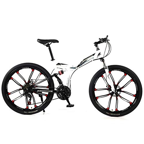 Folding Mountain Bike : LWZ 26 Inch Dual Disc Brakes Mountain Bike Folding Mountain Bicycle for Youths and Adults 21 Speed Full Suspension MTB Bikes