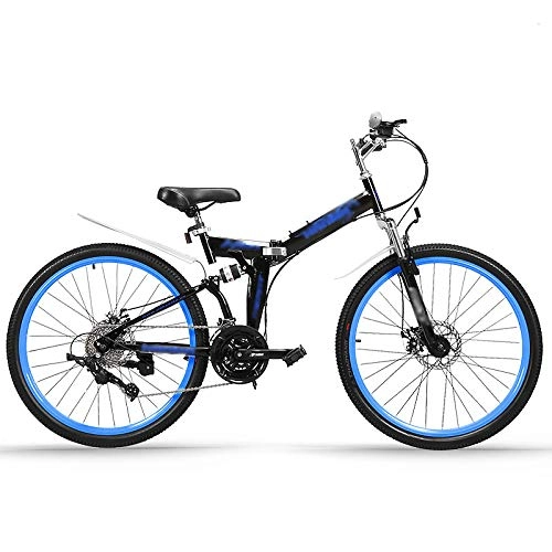 Folding Mountain Bike : LWZ Folding Bike Carbon Steel Mountain Bike 26 Inches 24 Speed Portable Dual Disc Brake MTB Bikes for Men / Women