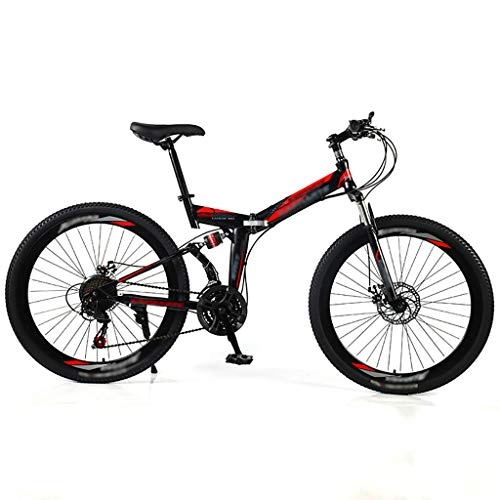 Folding Mountain Bike : LWZ Folding Mountain Bike Adult and Youth Mountain Bicycle with 21 Speed Double Disc Brakes Full Suspension MTB Bike Suitable