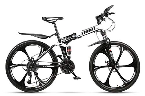 Folding Mountain Bike : LXC Folding Mountain Bike 24 / 26 Inches, Mtb Bike 6 Cutter Wheel Bicycle High Carbon Steel Frame, Lightweight 27-Speed Shock-Absorbing Racing, Black White