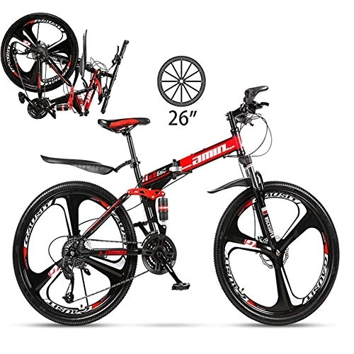 Folding Mountain Bike : LXDDP 26 Inch Full Suspension Mountain Bike for Adults, 21 / 24 / 27 Speed Non-Slip Folding Bicycle, Double Disc Brake Bicycles, Magnesium Wheel