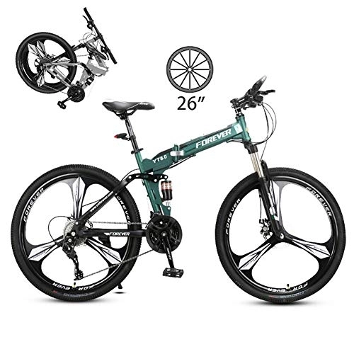 Folding Mountain Bike : LXDDP 26In Foldable Mountain Bike, Unisex Outdoor Carbon Steel Bicycle, Full Suspension MTB Cyling, Double Disc Brake Bicycles, Disc Brake