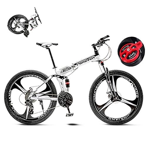 Folding Mountain Bike : LXDDP Mountain Bike Carbon Steel Foldable Bicycle Fork Suspension 3 Spoke Wheels Double Disc Brakes Bicycle Racing Bicycle Outdoor Cycling