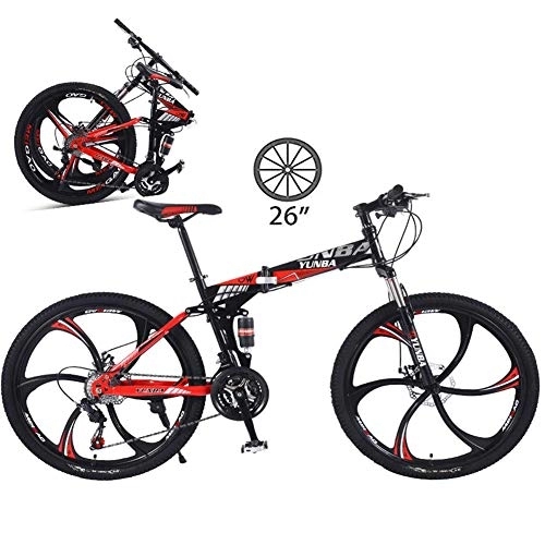 Folding Mountain Bike : LXDDP Mountain Bike, Unisex Folding Outdoor 6 Cutter Bicycle, Full Suspension MTB Bikes, Double Disc Brake Bicycles, 26In Cyling