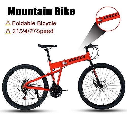 Folding Mountain Bike : LYRWISHJD Adult Hardtail Mountain Bike, 26 Inch Wheels, Mountain Trail Bike High Carbon Steel Folding Outroad Bicycles, Bicycle Dual Disc Brakes Mountain Bicycle (Color : Red, Size : 27Speed)