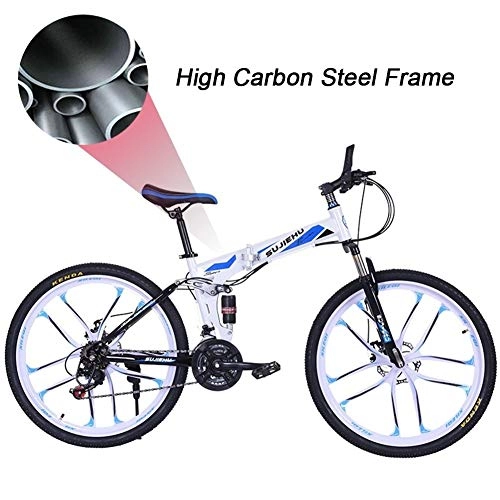 Folding Mountain Bike : LYRWISHJD Foldable Soft Tail Mountain Bikes Full Suspension Bicycle 26 Inch Wheel 24 Speed Adjustable Seat Widened Pedals High Carbon Steel Frame Outdoor Cycling Fitness Equipment