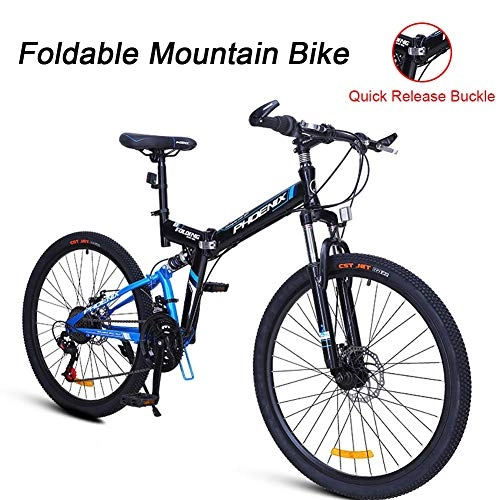 Folding Mountain Bike : LYRWISHJD Foldable Soft Tail Mountain Bikes Full Suspension Bicycle 26" Wheel 24 Speed Adjustable seat Widened pedals high carbon steel Frame Outdoors MTB (Color : Black, Size : 26inch)