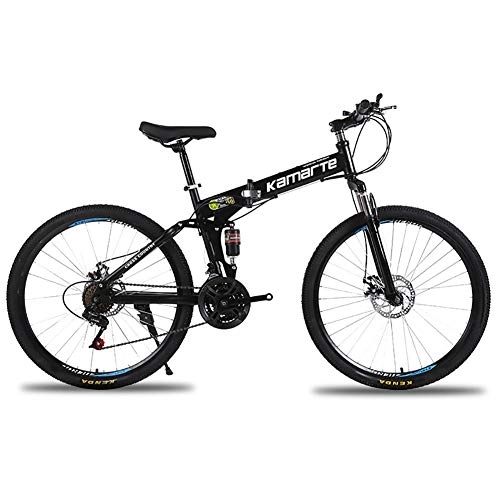 Folding Mountain Bike : LYRWISHJD Vlo de Montagne Pliable pour Hommes et Femmes Adultes, Vlo de Sport de Montagne, VTT avec 21 E'tapes de Changement de Vitesse, Blanc (Color : Black, Size : 26 inch)