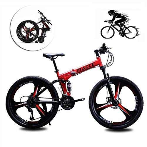 Folding Mountain Bike : LYRWISHPB 26 Inch Folding Mountain Bike For Adult, Lightweight Aluminum Frame Fully Suspention Road Bikes Front And Rear Mechanical Disc Brakes, With Suspension Fork Disc Brake