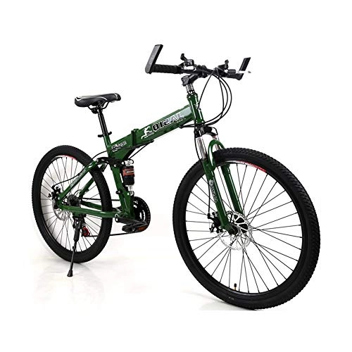 Folding Mountain Bike : LYRWISHPB Folding Mountain Bike, 26-Inch Wheels, 21 / 24-Speed, Twist Shifters, Steel Frame, Front And Rear Brakes, Adult Mountain Bikes Multiple Colors (Color : Green, Size : 21 speed)