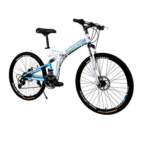 Folding Mountain Bike : LYRWISHPB Mountain-Bicycle Folding Adult Bicycle Mountain-Bike Rear Shock Absorber Road Bike Mtb Double Disc-Brakes Front 24-Speed And 24 Inch (Color : Blue, Size : 26inch)