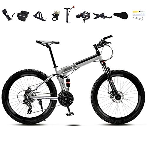 Folding Mountain Bike : LYTLD Adult Mountain Bike, 24 / 26 inch Wheels, Mountain Trail Bike High Carbon Steel Folding Outroad Bicycles, 21 / 24 / 27 / 30-Speed Bicycle Full Suspension MTB Gears Dual Disc Brakes Mountain Bicycle