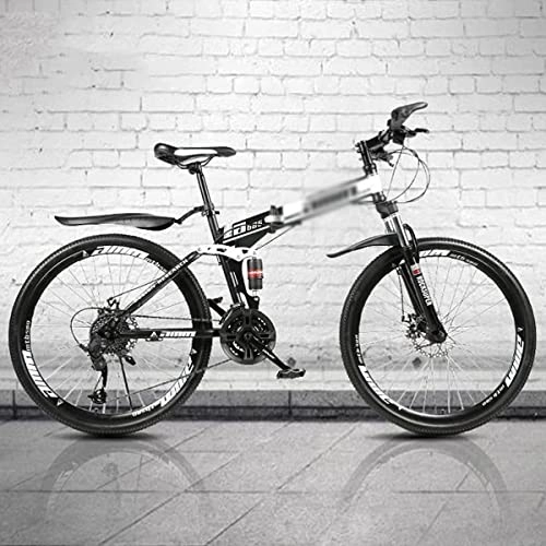 Folding Mountain Bike : LZZB 26 inch 21 / 24 / 27 Speed Folding Mountain Bike High Carbon Steel Full Suspension MTB Bicycle for Adult Double Disc Brake Outroad Mountain Bicycle for Men Women(Size:27 Speed, Color:White) / White / 27
