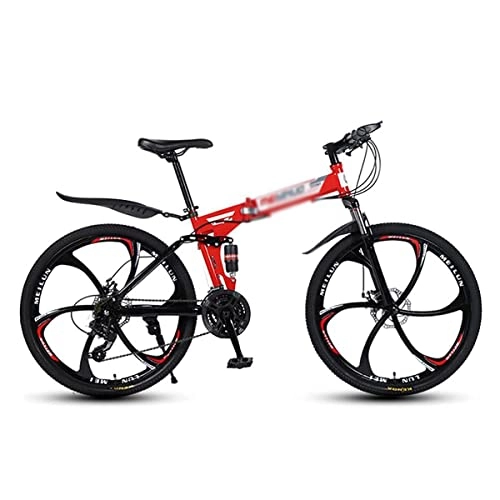 Folding Mountain Bike : LZZB Adult Folding Mountain Bike 21 / 24 / 27 Speeds 26-Inch Wheels Carbon Steel Frame, Dual-Disc Brakes Double Shock Absorber Design, Multiple Colors(Size:24 Speed, Color:Yellow) / Red / 24 Speed