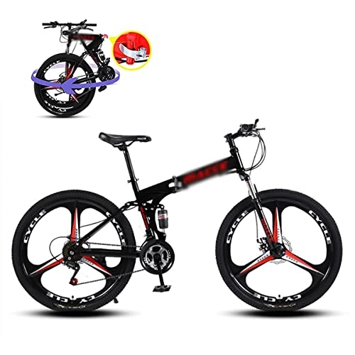 Folding Mountain Bike : LZZB Foldable Mountain Bike 21 / 24 / 27 Speed 26 Inches One Wheel with Dual Suspension Bicycle and Lockable Suspension Fork(Size:27 Speed, Color:Red) / Red / 21 Speed