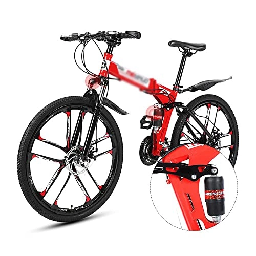 Folding Mountain Bike : LZZB Folding Mountain Bike for Mens and Womens 26-Inch Wheels, 21 / 24 / 27-Speed Shifters, High-Tensile Carbon Steel Frame, Dual Disc Brake(Size:24 Speed, Color:Red) / Red / 21 Speed