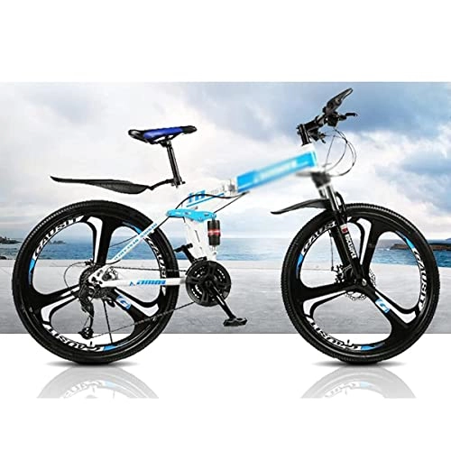 Folding Mountain Bike : LZZB Folding Mountain Bike for Mens Womens Adults 21 / 24 / 27 Speeds Disc Brake Mountain Road Bicycles Carbon Steel Frame 26 Inches Wheel Mountain Bicycles(Size:27 Speed, Color:Blue) / Blue / 27 Speed