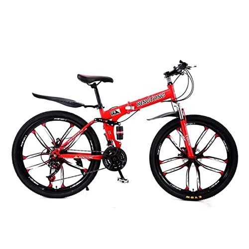 Folding Mountain Bike : LZZB MTB Folding Mountain Bike 21 Speed Bicycle 26 inch Wheels Carbon Steel Frame with Shock-Absorbing Front Fork / Red