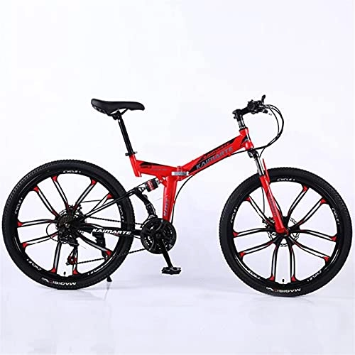 Folding Mountain Bike : M-YN 26in Mountain Bike 21 / 24 / 27 Speeds Bicycle Full Suspension MTB Bikes Folding Bike For Men Women(Size:21 Speed, Color:Red)