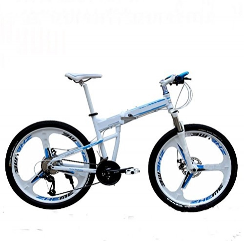Folding Mountain Bike : MASLEID Aluminum alloy 26-inch folding mountain bike 27-speed sports bikes , white blue