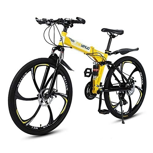 Folding Mountain Bike : MATTE Folding Adult Mountain Bike, 26 Inch 21 Speed Double Disc Brake Bicycles with High Carbon Steel Frame, Full Suspension MTB, Outroad Racing Cycling