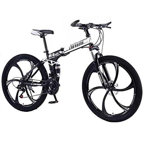 Folding Mountain Bike : MDZZYQDS 26-inch Folding Mountain Bike, 21 / 24 / 27 / 30 Speed Bicycle Adult Mountain Trail Bike High Carbon Steel Frame Double Disc Brake, Front Suspension Anti-Skid Shock-Absorbing Front Fork