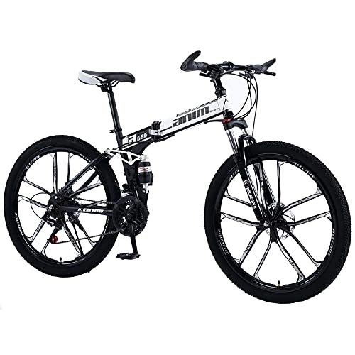 Folding Mountain Bike : MDZZYQDS 26-inch Folding Mountain Bike, 21 / 24 / 27 / 30 Speed Bicycle, High-carbon Steel Frame Dual Full Suspension Dual Disc Brake, Seat Height Can Be Adjusted