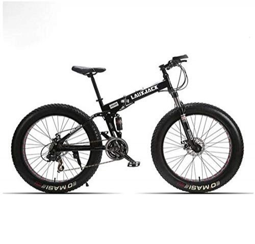 Folding Mountain Bike : MEICHEN Fat Bike Full Suspension Steel Foldable Frame 24 Speed Mechanic Brake 26" x4.0 Wheel, Black