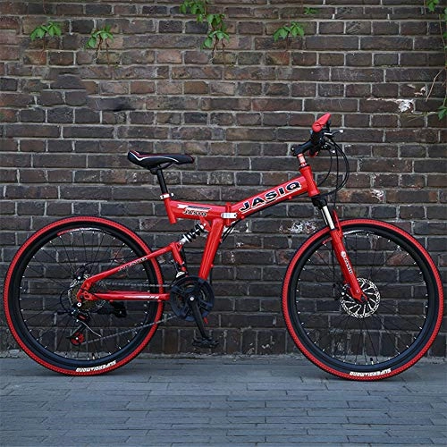 Folding Mountain Bike : Men Folding Bike Road Bicycle, Full Shock-absorbing Gear Double Disc Brake Mountain Bike, High Carbon Steel Off-road Bikes A Variety Of Colors C -21 Speed -26 Inches