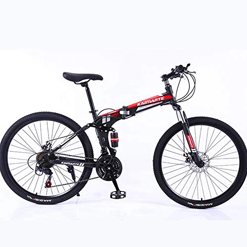 Folding Mountain Bike : Men's Adult Mountain Bike, 26 inch Wheels, Mountain Trail Bike High Carbon Steel Folding Outroad Bicycles, 21-Speed Bicycle Full Suspension MTB Gears Dual Disc Brakes Mountain Bicycle-black-26in