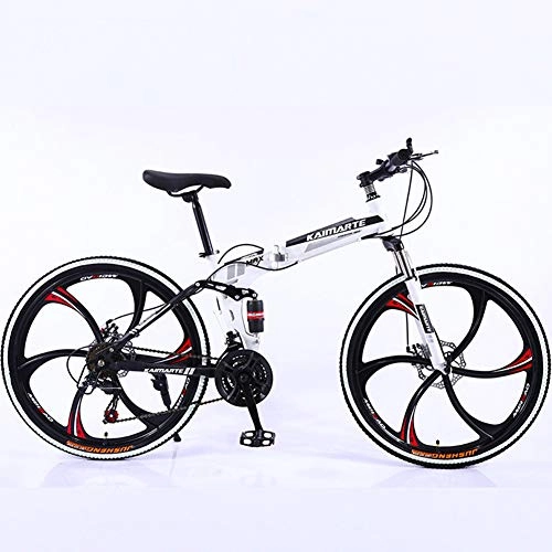 Folding Mountain Bike : Men's Adult Mountain Bike, 26 inch Wheels, Mountain Trail Bike High Carbon Steel Folding Outroad Bicycles, With 6 Cutter Wheel Bicycle-White-26inch27speed
